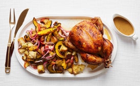 Miso-Butter Roast Chicken With Acorn Squash Panzanella