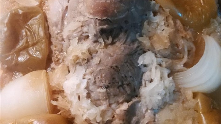 Pork Roast with Apples, Beer, and Sauerkraut