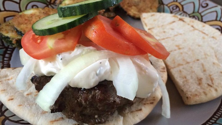 Greek Lamb-Feta Burgers With Cucumber Sauce