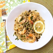 Spaghetti With Fried Capers, Anchovies, & Shrimps
