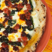 Pizza With Tuscan Kale, Nduja, Tomatoes, & Robiola Cheese