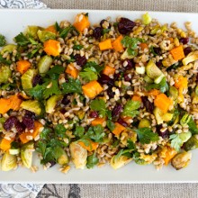 Fall Farro Salad With Roasted Brussels Sprouts, Pumpkin, Cranberries & Walnuts
