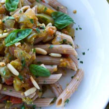 Pasta With End Of Harvest Roasted Green Tomato Sauce