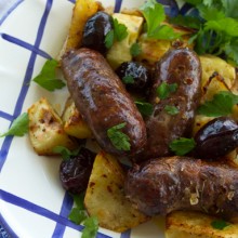 Red Wine Roasted Sausages With Potatoes & Olives