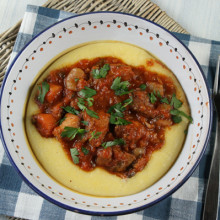 Slow Cooker Pork Stew on Creamy Parmesan Polenta