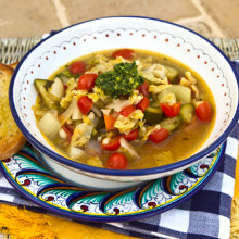 Summer Garden Soup With Celery Leaf Pesto