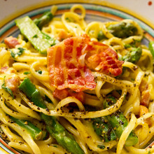 Pasta Carbonara With Asparagus & Pecorino Cheese