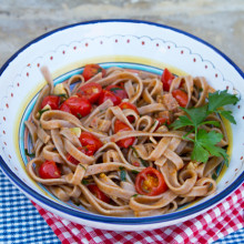 Homemade Farro Fettuccine With Guanciale & Cherry Tomatoes