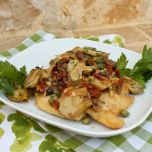 Pan Fried Whitefish with Artichokes, Olives, and Sun-Dried Tomatoes