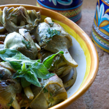 Golden Brown Artichokes Braised in White Wine