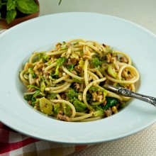 Bucatini With Brussels Sprouts, Sausage, & Gorgonzola Cheese