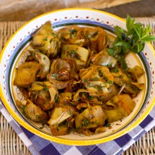 Golden Braised Artichokes With Garlic & Mint