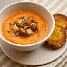 Creamy Sweet Potato Soup With Pancetta Croutons