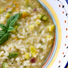 Summer Risotto With Zucchini, Zucchini Flowers & Pesto