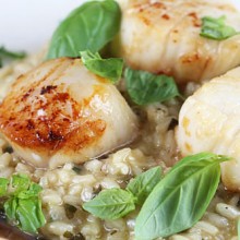 Creamy Basil Risotto With Seared Sea Scallops