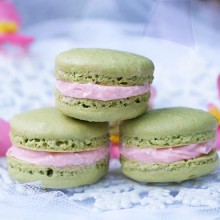 Matcha Tea Macarons With White Chocolate Strawberry Ganache
