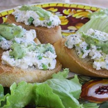 Bruschetta With Ricotta, Baby Peas And Fava Bean Puree